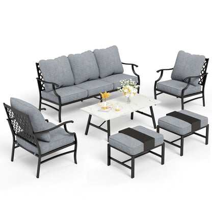 MAISON ARTS Set da conversazione per patio da 6/7 pezzi, set di divani con 2/4 sedie singole, 1 divano a 3 posti e tavolino/pouf