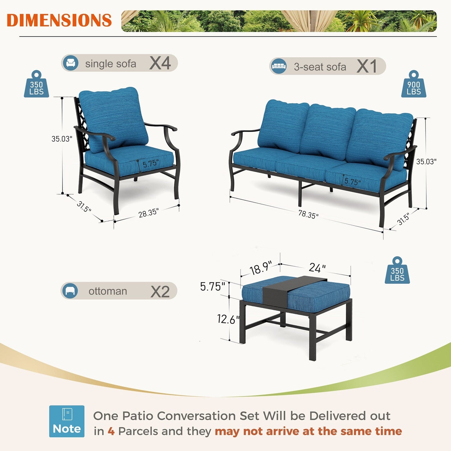 MAISON ARTS Set da conversazione per patio da 6/7 pezzi, set di divani con 2/4 sedie singole, 1 divano a 3 posti e tavolino/pouf