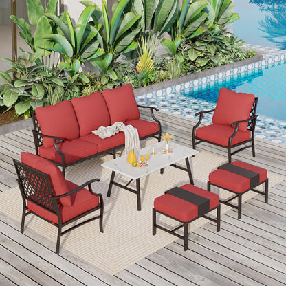 MAISON ARTS Set da conversazione per patio da 6/7 pezzi, set di divani con 2/4 sedie singole, 1 divano a 3 posti e tavolino/pouf