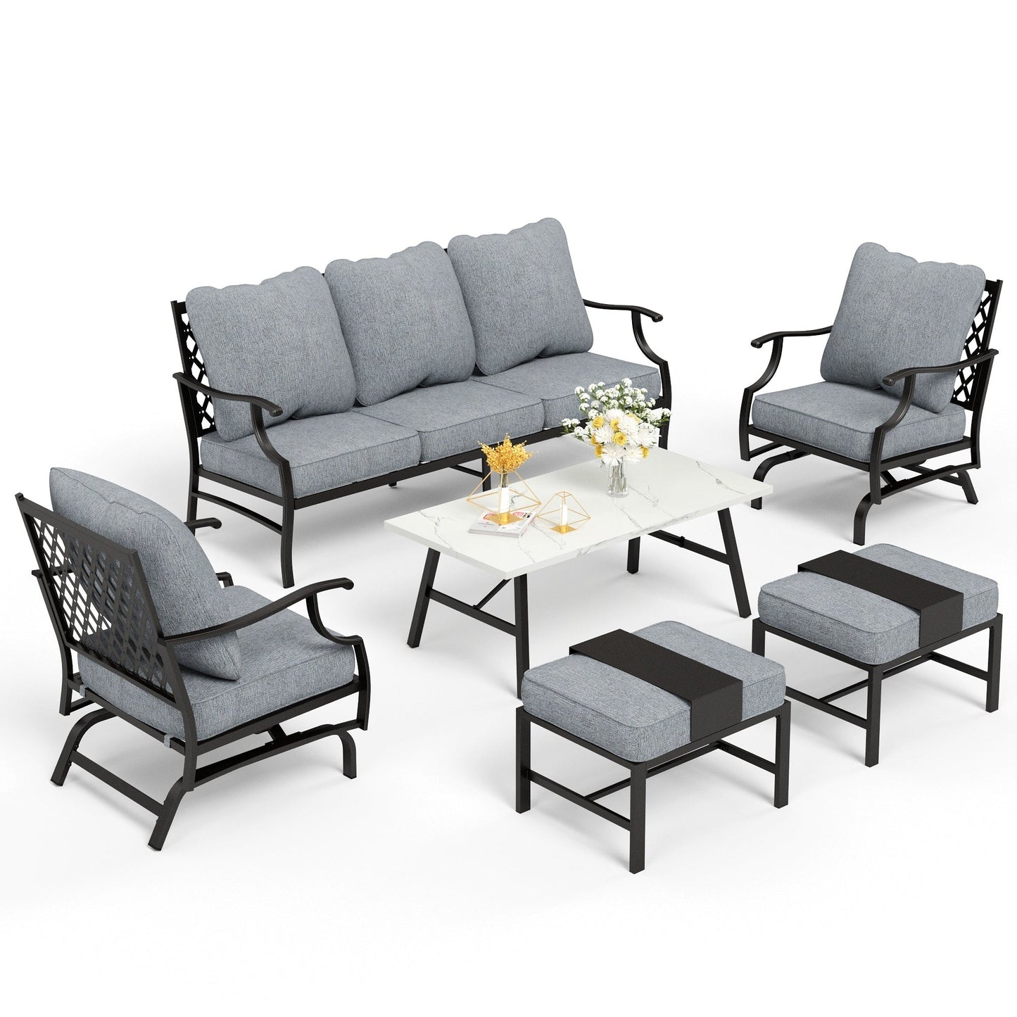 MAISON ARTS Set da conversazione per patio da 6/7 pezzi, set di divani con 2/4 sedie singole, 1 divano a 3 posti e tavolino/pouf