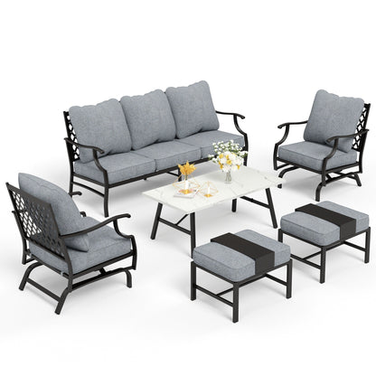 MAISON ARTS Set da conversazione per patio da 6/7 pezzi, set di divani con 2/4 sedie singole, 1 divano a 3 posti e tavolino/pouf