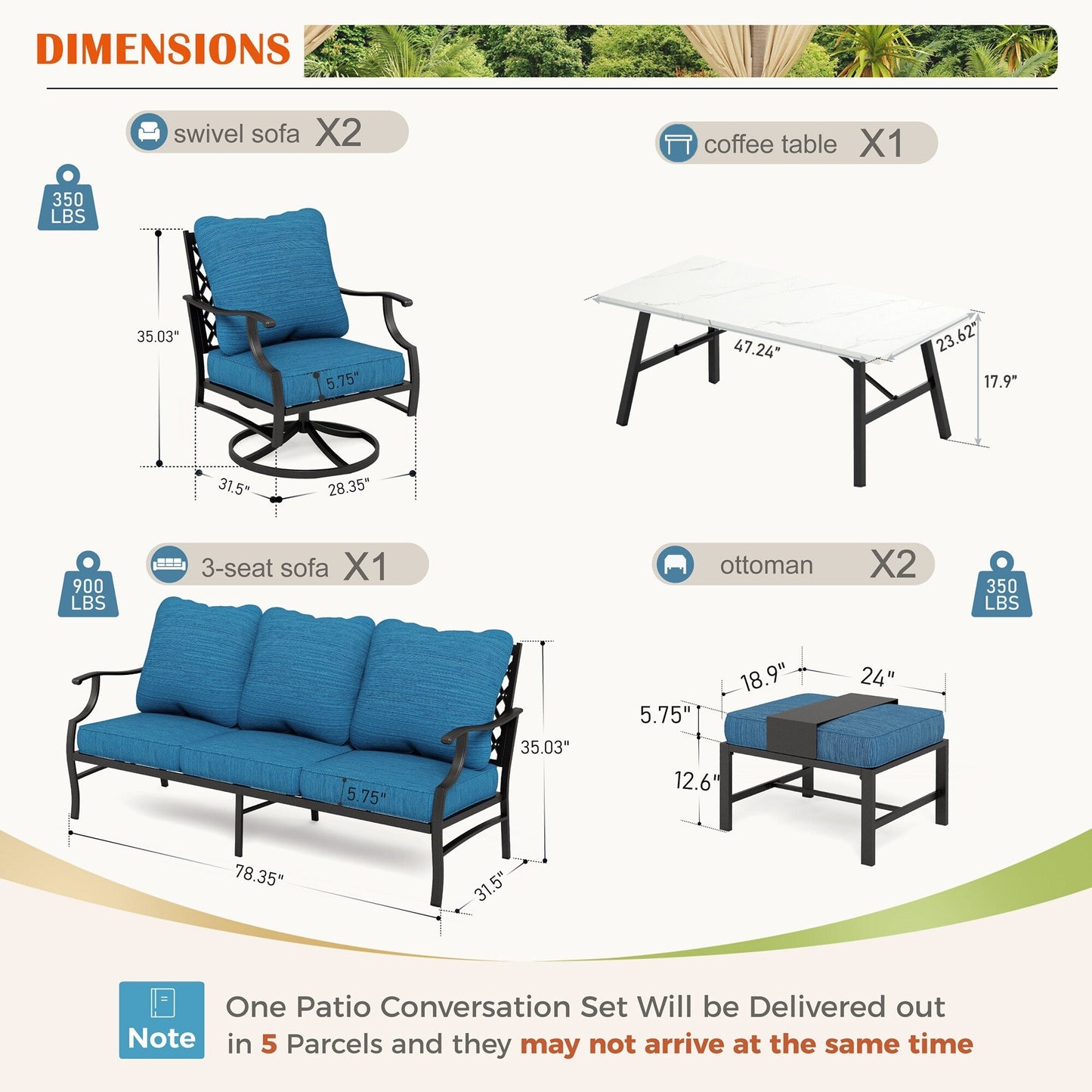 MAISON ARTS Set da conversazione per patio da 6/7 pezzi, set di divani con 2/4 sedie singole, 1 divano a 3 posti e tavolino/pouf