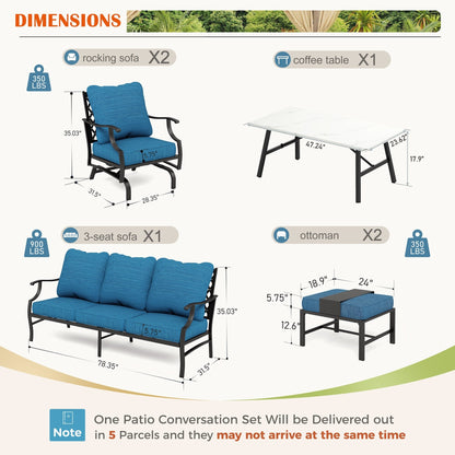 MAISON ARTS Set da conversazione per patio da 6/7 pezzi, set di divani con 2/4 sedie singole, 1 divano a 3 posti e tavolino/pouf