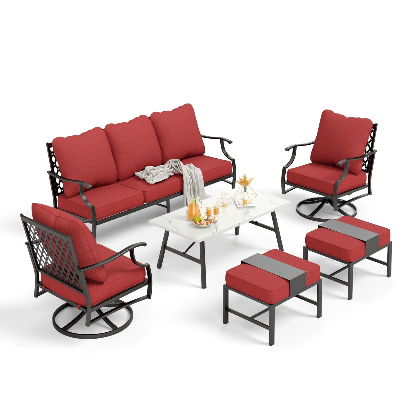 MAISON ARTS Set da conversazione per patio da 6/7 pezzi, set di divani con 2/4 sedie singole, 1 divano a 3 posti e tavolino/pouf