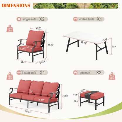 MAISON ARTS Set da conversazione per patio da 6/7 pezzi, set di divani con 2/4 sedie singole, 1 divano a 3 posti e tavolino/pouf