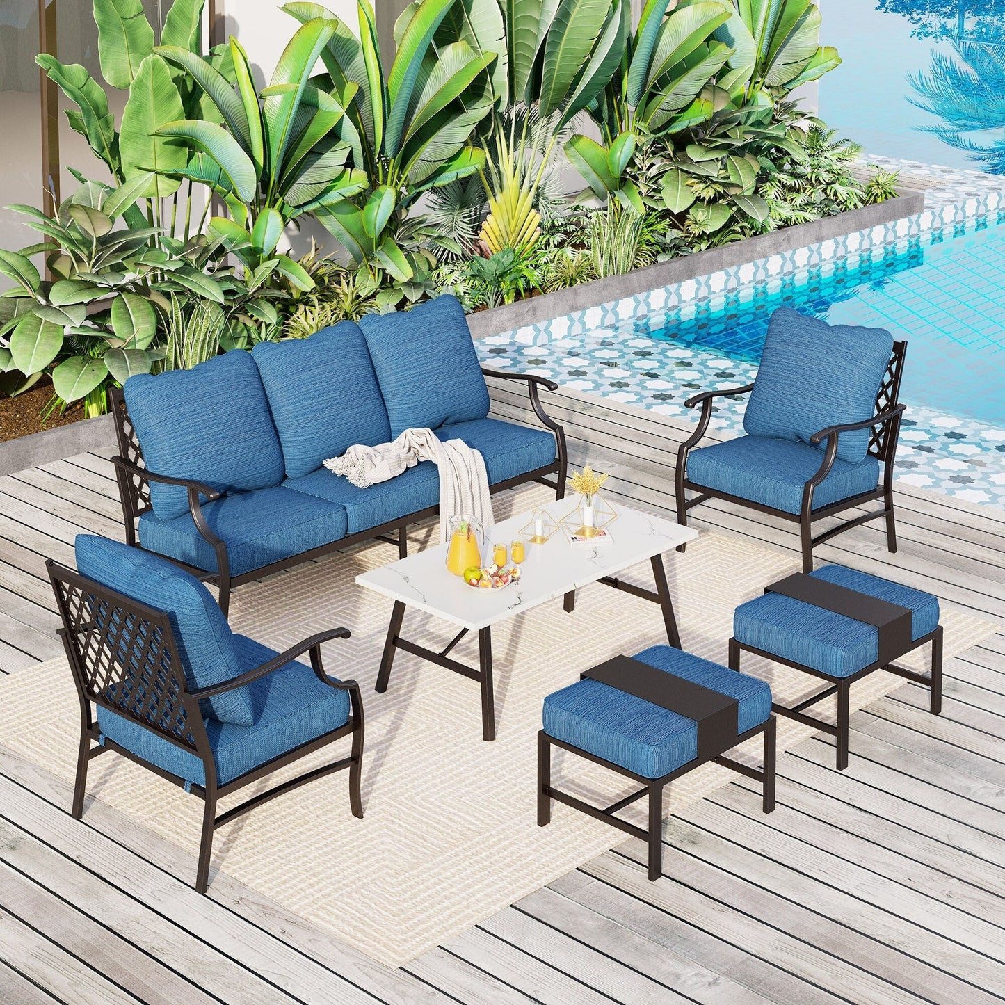 MAISON ARTS Set da conversazione per patio da 6/7 pezzi, set di divani con 2/4 sedie singole, 1 divano a 3 posti e tavolino/pouf