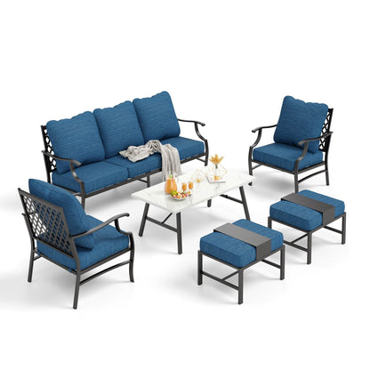 MAISON ARTS Set da conversazione per patio da 6/7 pezzi, set di divani con 2/4 sedie singole, 1 divano a 3 posti e tavolino/pouf