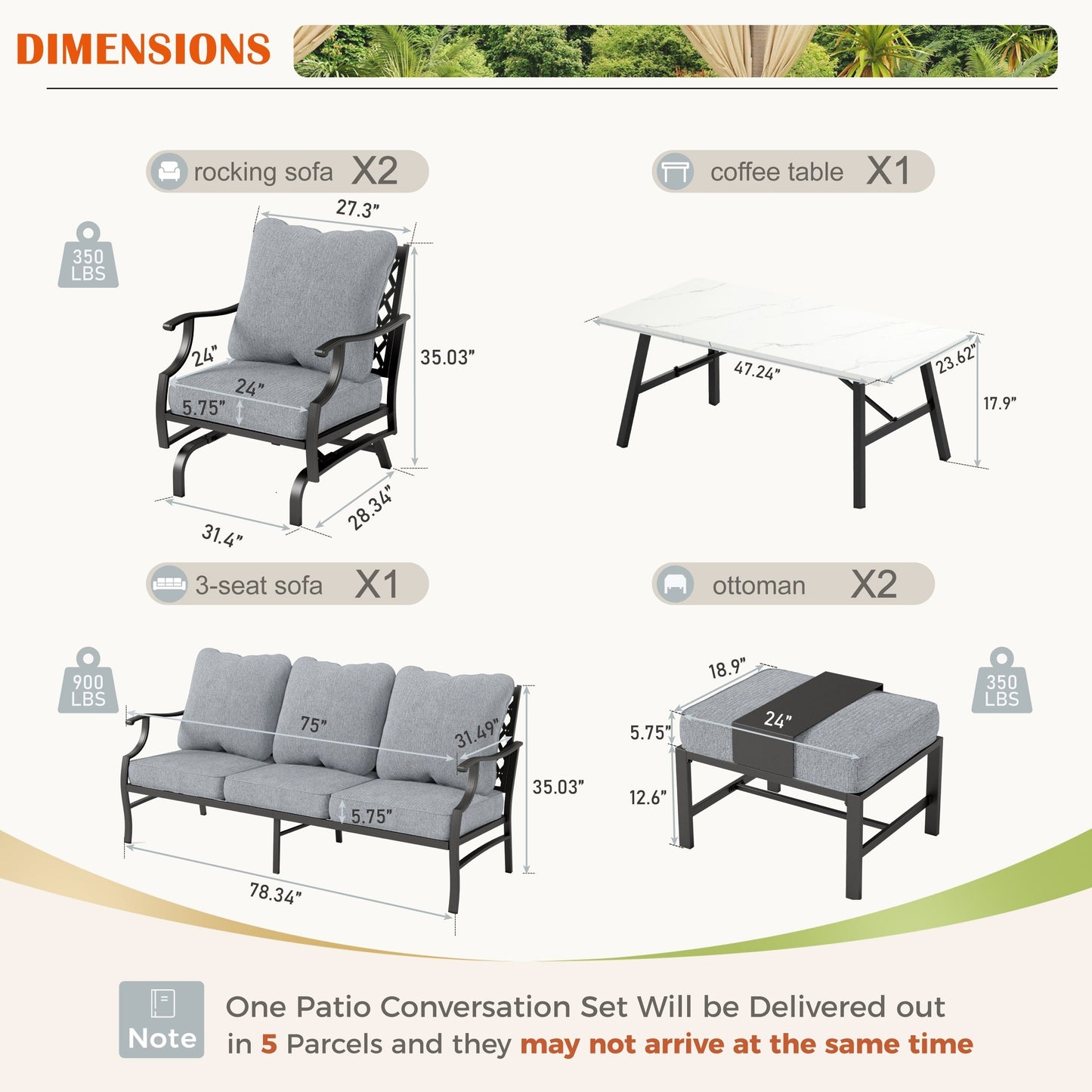 MAISON ARTS Set da conversazione per patio da 6/7 pezzi, set di divani con 2/4 sedie singole, 1 divano a 3 posti e tavolino/pouf