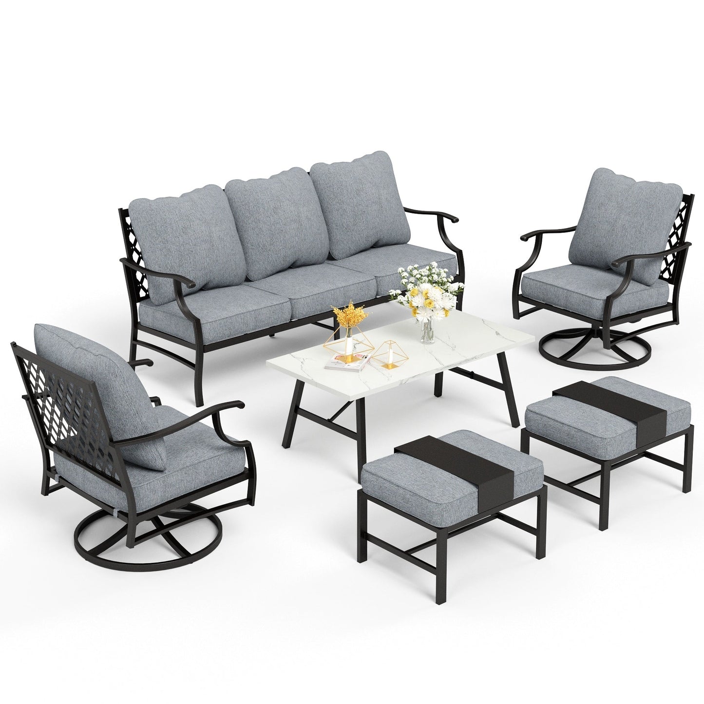 MAISON ARTS Set da conversazione per patio da 6/7 pezzi, set di divani con 2/4 sedie singole, 1 divano a 3 posti e tavolino/pouf