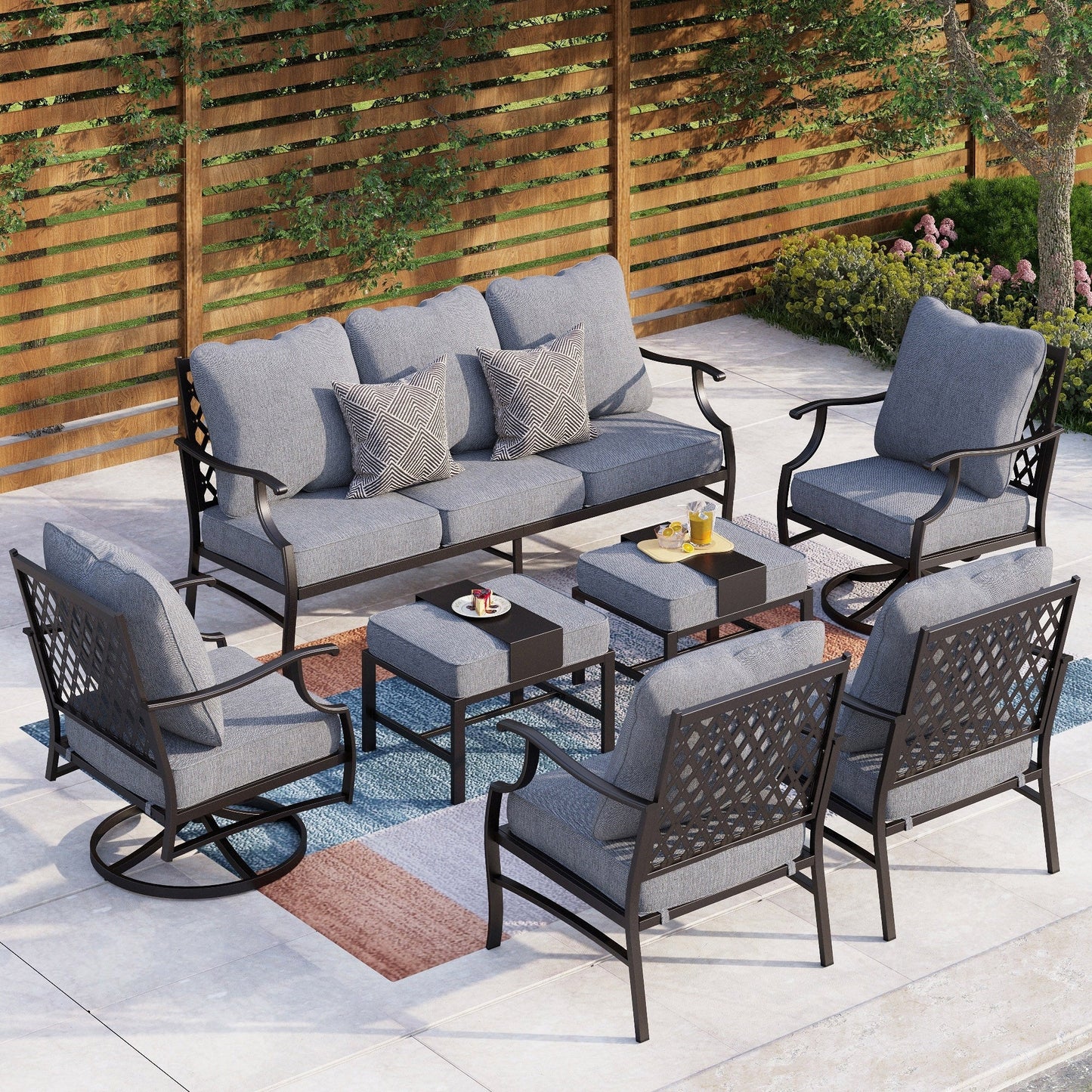 MAISON ARTS Set da conversazione per patio da 6/7 pezzi, set di divani con 2/4 sedie singole, 1 divano a 3 posti e tavolino/pouf