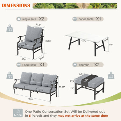 MAISON ARTS Set da conversazione per patio da 6/7 pezzi, set di divani con 2/4 sedie singole, 1 divano a 3 posti e tavolino/pouf