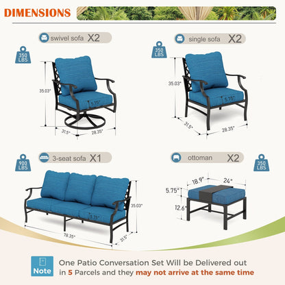 MAISON ARTS Set da conversazione per patio da 6/7 pezzi, set di divani con 2/4 sedie singole, 1 divano a 3 posti e tavolino/pouf