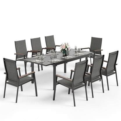 MAISON ARTS Set da pranzo per esterno da 7/9 pezzi, 1 tavolo in metallo estensibile e 6/8 sedie in textilene