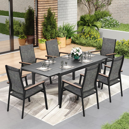 MAISON ARTS Set da pranzo per esterno da 7/9 pezzi, 1 tavolo in metallo estensibile e 6/8 sedie in textilene