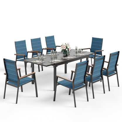 MAISON ARTS Set da pranzo per esterno da 7/9 pezzi, 1 tavolo in metallo estensibile e 6/8 sedie in textilene