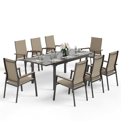 MAISON ARTS Set da pranzo per esterno da 7/9 pezzi, 1 tavolo in metallo estensibile e 6/8 sedie in textilene