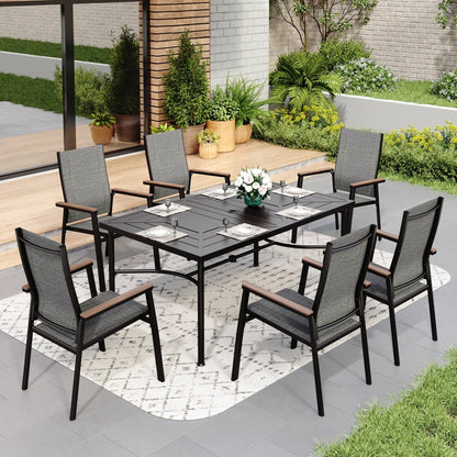 MAISON ARTS Set da pranzo per esterno da 7/9 pezzi, 1 tavolo in metallo estensibile e 6/8 sedie in textilene