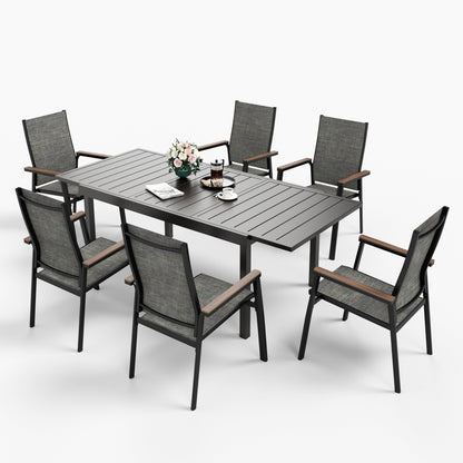 MAISON ARTS Set da pranzo per esterno da 7/9 pezzi, 1 tavolo in metallo estensibile e 6/8 sedie in textilene