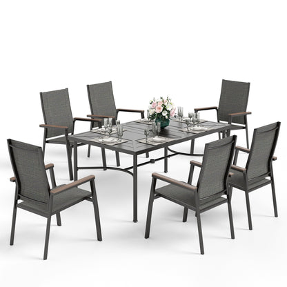 MAISON ARTS Set da pranzo per esterno da 7/9 pezzi, 1 tavolo in metallo estensibile e 6/8 sedie in textilene