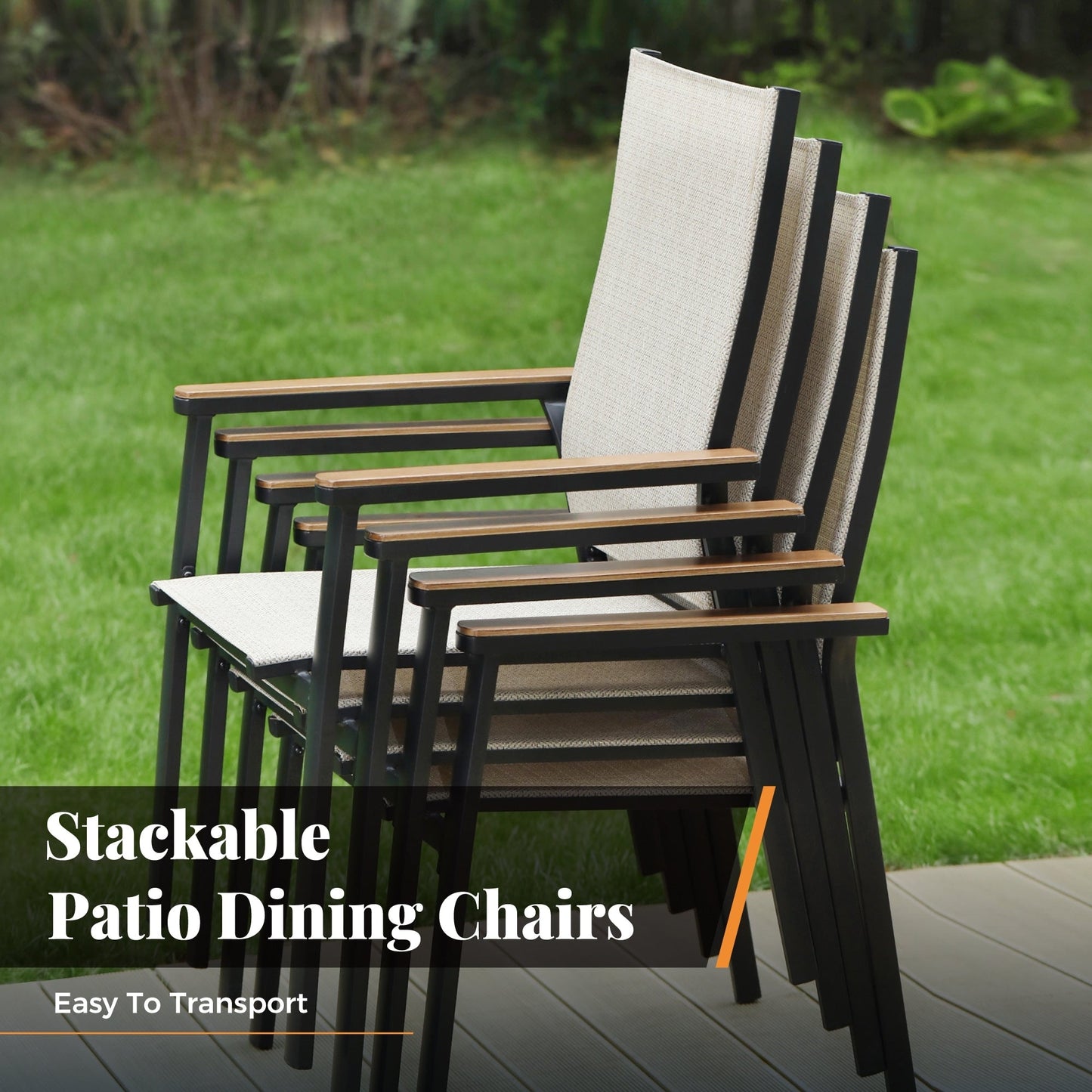 MAISON ARTS Set da pranzo per esterno da 7/9 pezzi, 1 tavolo in metallo estensibile e 6/8 sedie in textilene