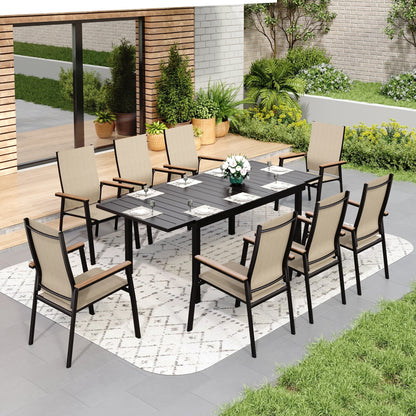 MAISON ARTS Set da pranzo per esterno da 7/9 pezzi, 1 tavolo in metallo estensibile e 6/8 sedie in textilene