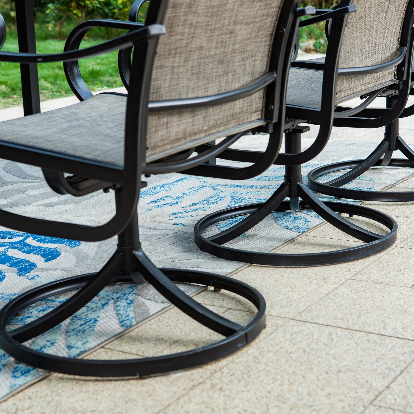 MAISON ARTS Set di mobili da pranzo per patio da 7/9 pezzi con sedie girevoli e 1 tavolo da pranzo rettangolare espandibile per esterni