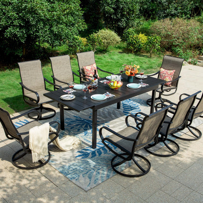 MAISON ARTS Set di mobili da pranzo per patio da 7/9 pezzi con sedie girevoli e 1 tavolo da pranzo rettangolare espandibile per esterni