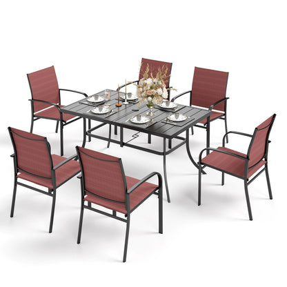 MAISON ARTS Set da pranzo per patio da 7 pezzi con tavolo rettangolare in metallo e 6 sedie in textilene