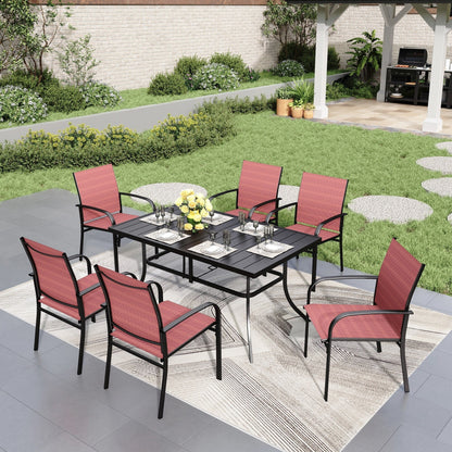 MAISON ARTS Set da pranzo per patio da 7 pezzi con tavolo rettangolare in metallo e 6 sedie in textilene