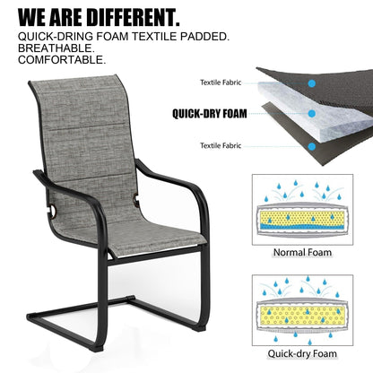 MAISON ARTS Set da pranzo per patio da 7 pezzi, grande tavolo da pranzo rotondo con foro per ombrellone e sedie da pranzo a dondolo in textilene con molla a C