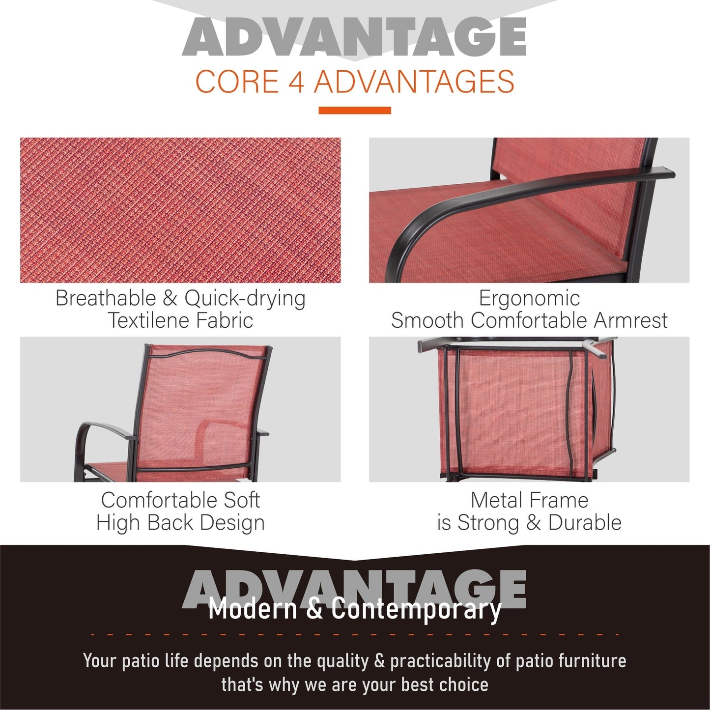 MAISON ARTS Set da pranzo per patio da 7 pezzi per 6 persone, grande tavolo da pranzo rotondo con foro per ombrellone e sedie da pranzo in textilene