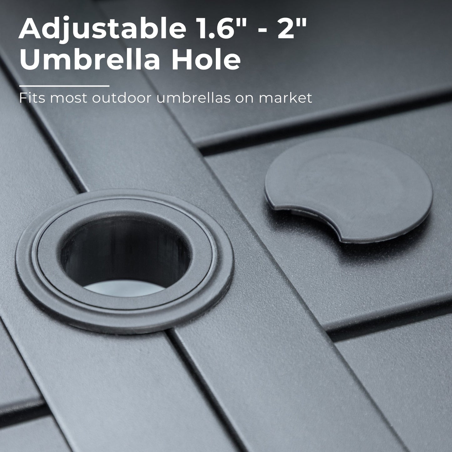 MAISON ARTS Set da pranzo per patio da 7 pezzi, 6 sedie girevoli imbottite in textilene e 1 tavolo in metallo con foro per ombrellone