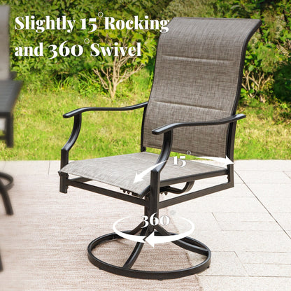 MAISON ARTS Set da pranzo per patio da 7 pezzi, 6 sedie girevoli imbottite in textilene e 1 tavolo in metallo con foro per ombrellone