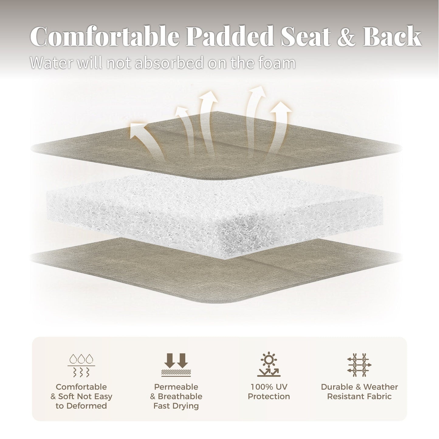 MAISON ARTS Set da pranzo per patio da 7 pezzi, 6 sedie girevoli imbottite in textilene e 1 tavolo in metallo con foro per ombrellone