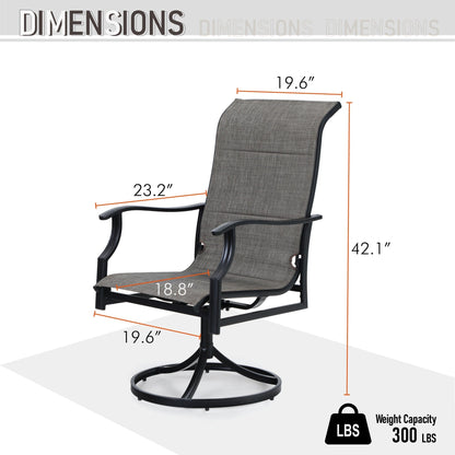 MAISON ARTS Set da pranzo per patio da 7 pezzi, 6 sedie girevoli imbottite in textilene e 1 tavolo in metallo con foro per ombrellone