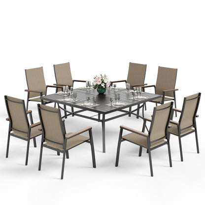 MAISON ARTS Set da pranzo da giardino da 9 pezzi con 8 sedie impilabili in textilene e 1 tavolo in metallo