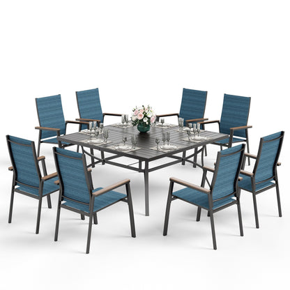 MAISON ARTS Set da pranzo da giardino da 9 pezzi con 8 sedie impilabili in textilene e 1 tavolo in metallo