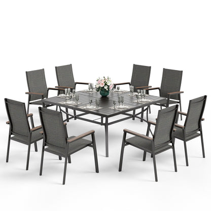 MAISON ARTS Set da pranzo da giardino da 9 pezzi con 8 sedie impilabili in textilene e 1 tavolo in metallo