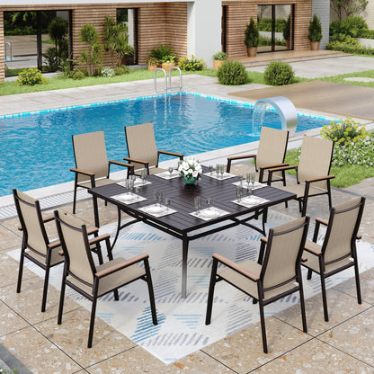 MAISON ARTS Set da pranzo da giardino da 9 pezzi con 8 sedie impilabili in textilene e 1 tavolo in metallo