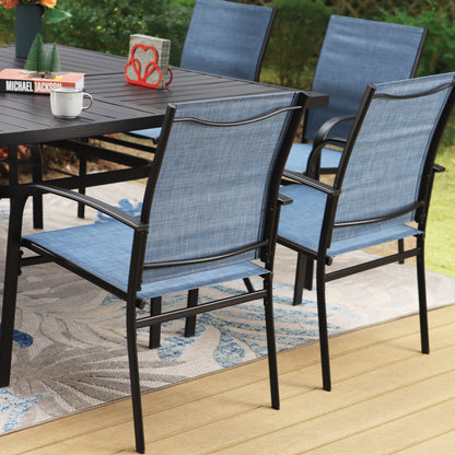 MAISON ARTS Set da pranzo per patio da 9 pezzi, tavolo quadrato in metallo da 60 pollici e 8 sedie da pranzo in textilene
