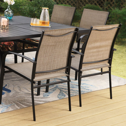 MAISON ARTS Set da pranzo per patio da 9 pezzi, tavolo quadrato in metallo da 60 pollici e 8 sedie da pranzo in textilene