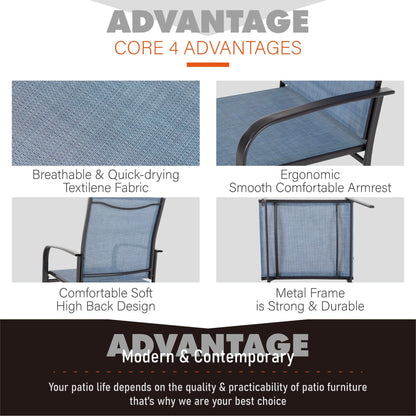 MAISON ARTS Set da pranzo per patio da 9 pezzi, tavolo quadrato in metallo da 60 pollici e 8 sedie da pranzo in textilene