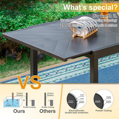 MAISON ARTS Set da pranzo da giardino con rivestimento E-coating da 9 pezzi, composto da 8 sedie impilabili e 1 tavolo estensibile in metallo