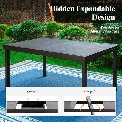 MAISON ARTS Set da pranzo da giardino con rivestimento E-coating da 9 pezzi, composto da 8 sedie impilabili e 1 tavolo estensibile in metallo