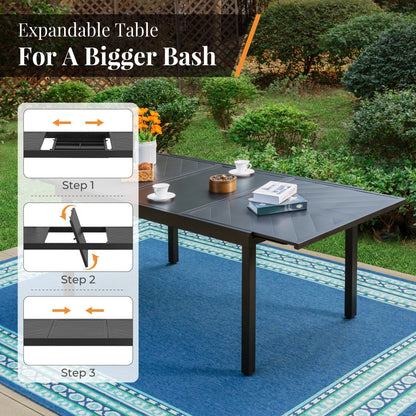 MAISON ARTS Set da pranzo da giardino con rivestimento E-coating da 9 pezzi, composto da 8 sedie impilabili e 1 tavolo estensibile in metallo