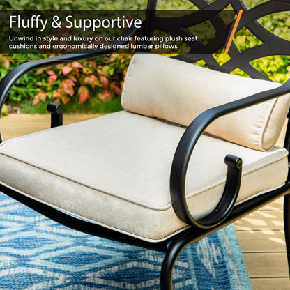 MAISON ARTS Set da pranzo per esterni da 9 pezzi per tavolo da pranzo quadrato in metallo da 8,60 e sedie da pranzo in acciaio con cuscino