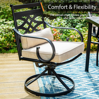 MAISON ARTS Set da pranzo per esterni da 9 pezzi per tavolo da pranzo quadrato in metallo da 8,60 e sedie da pranzo in acciaio con cuscino