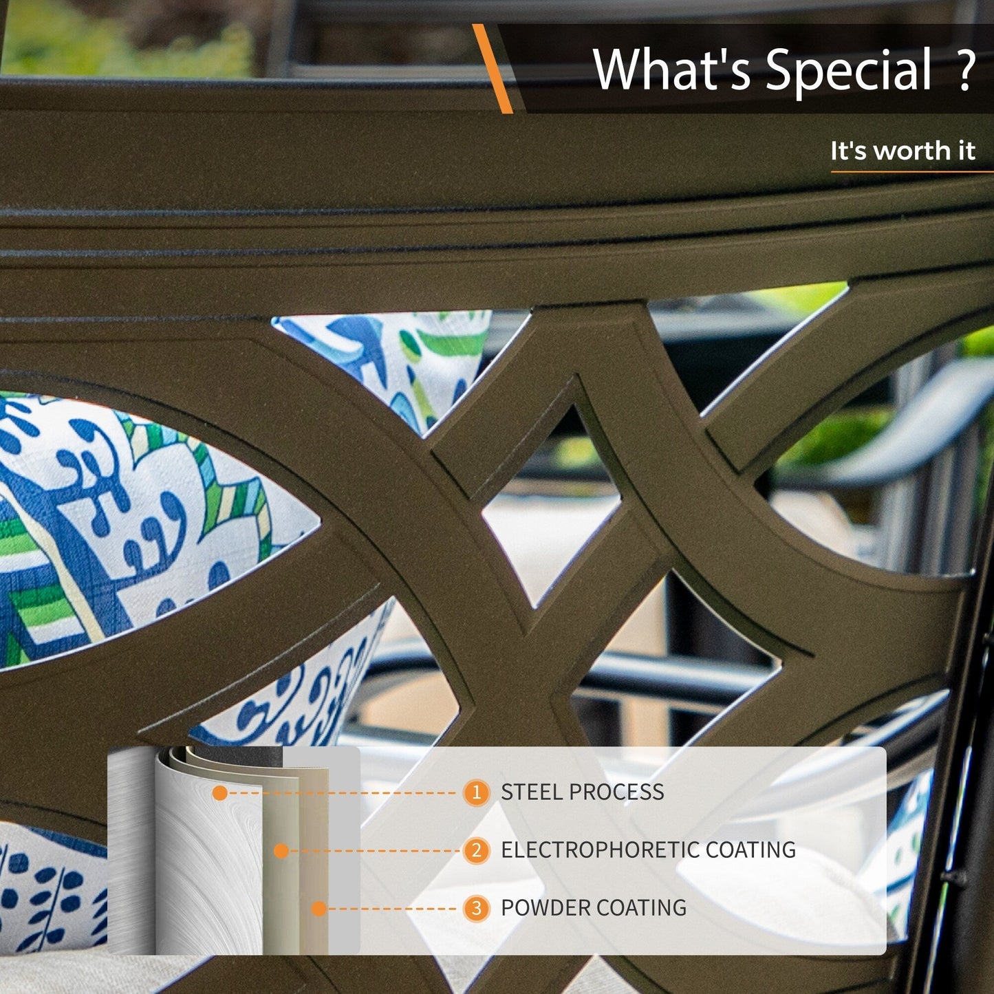 MAISON ARTS Set da pranzo per esterni da 9 pezzi per tavolo da pranzo quadrato in metallo da 8,60 e sedie da pranzo in acciaio con cuscino