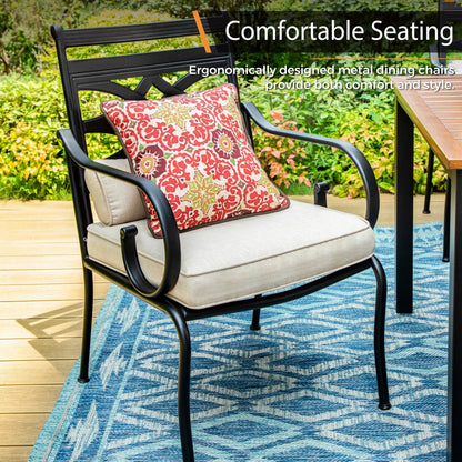 MAISON ARTS Set da pranzo per esterni da 9 pezzi per tavolo da pranzo quadrato in metallo da 8,60 e sedie da pranzo in acciaio con cuscino