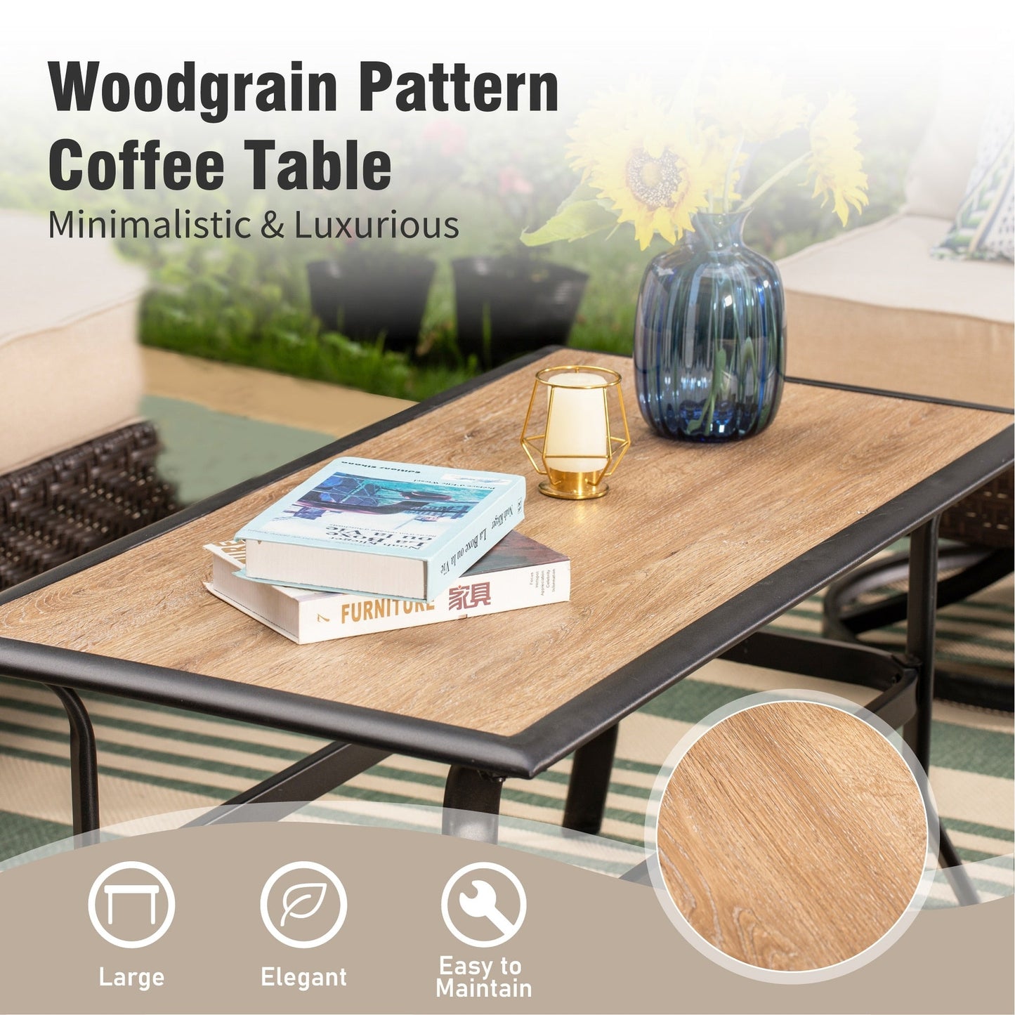 MAISON ARTS Set di mobili da esterno extra large da 6 pezzi: divani a 3 e 2 posti, sedie girevoli, pouf, tavolino da caffè